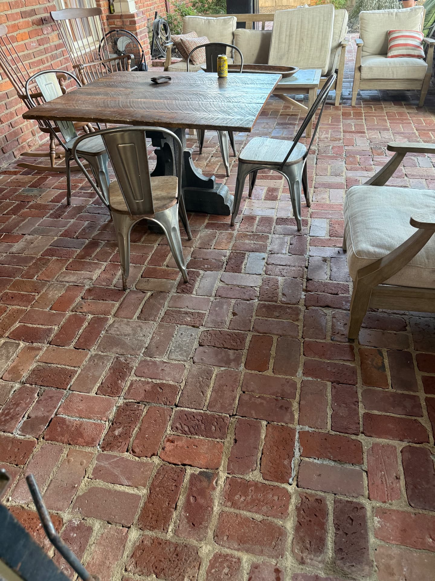 Brick patio after pressure washing