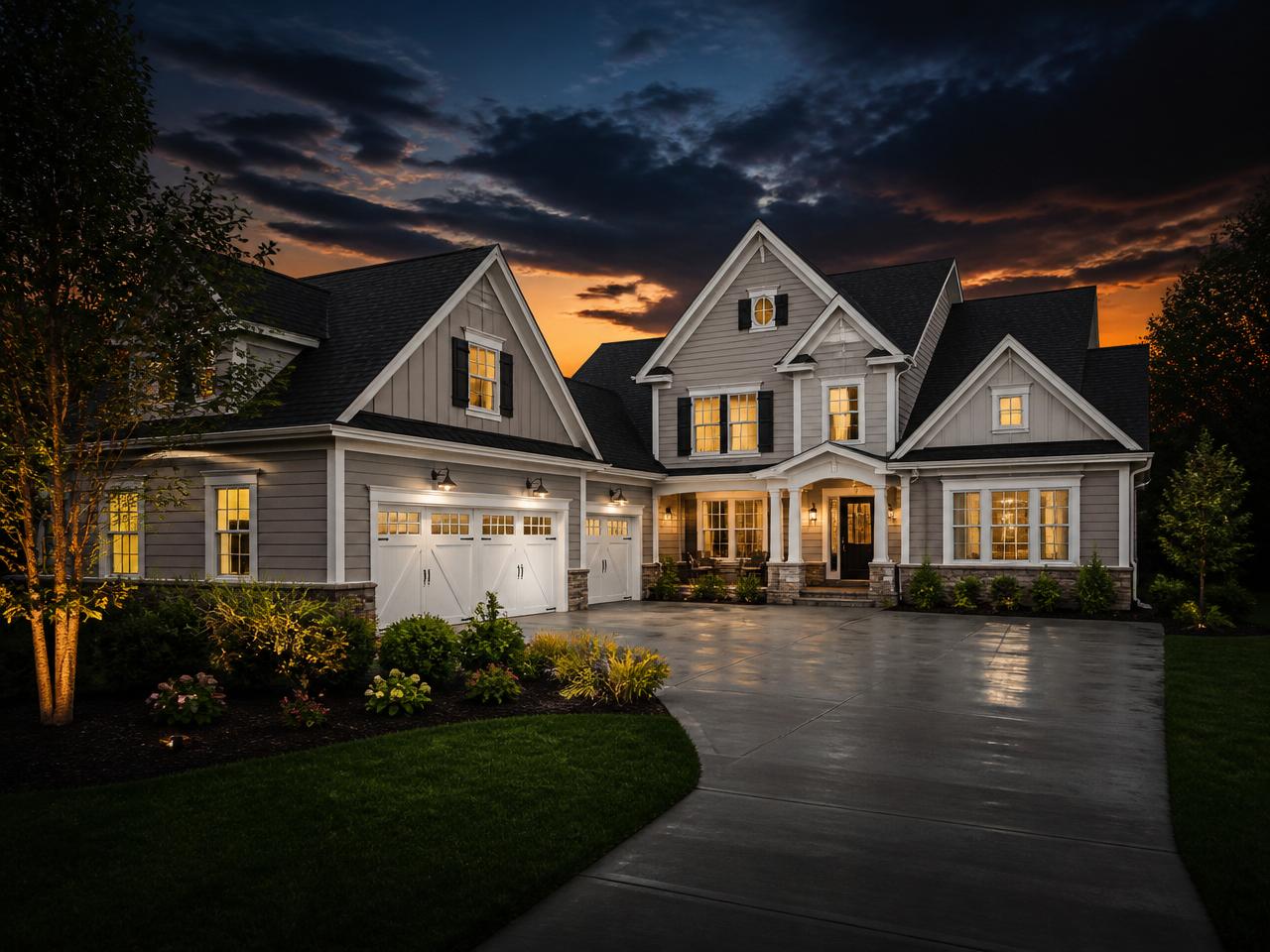 Freshly cleaned suburban home at dusk